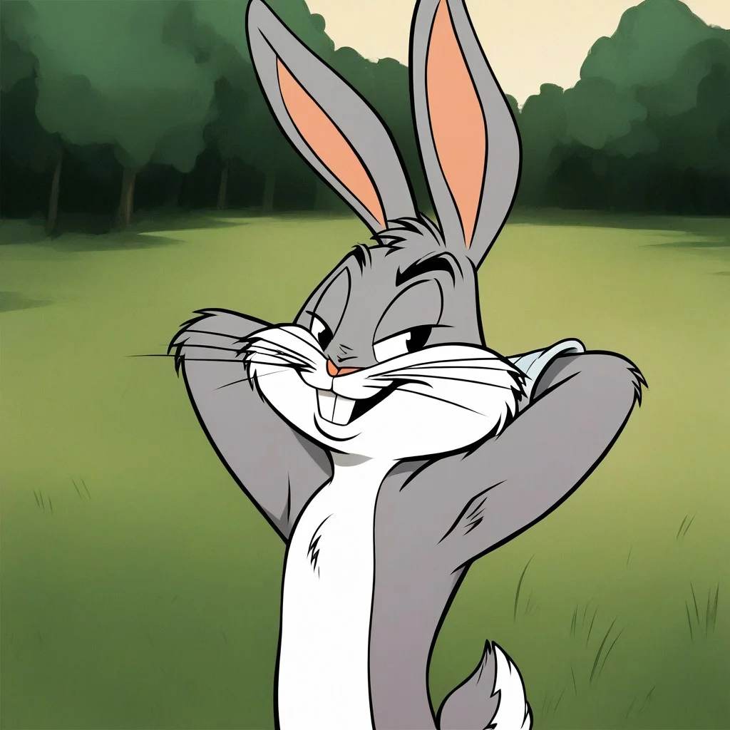 score_9, score_8_up, score_7_up, BREAK, bgs_bny, furry, rabbit, rabbit ears, buck teeth, whiskers, gloves, tail, outdoors, hands behind head, smirk,