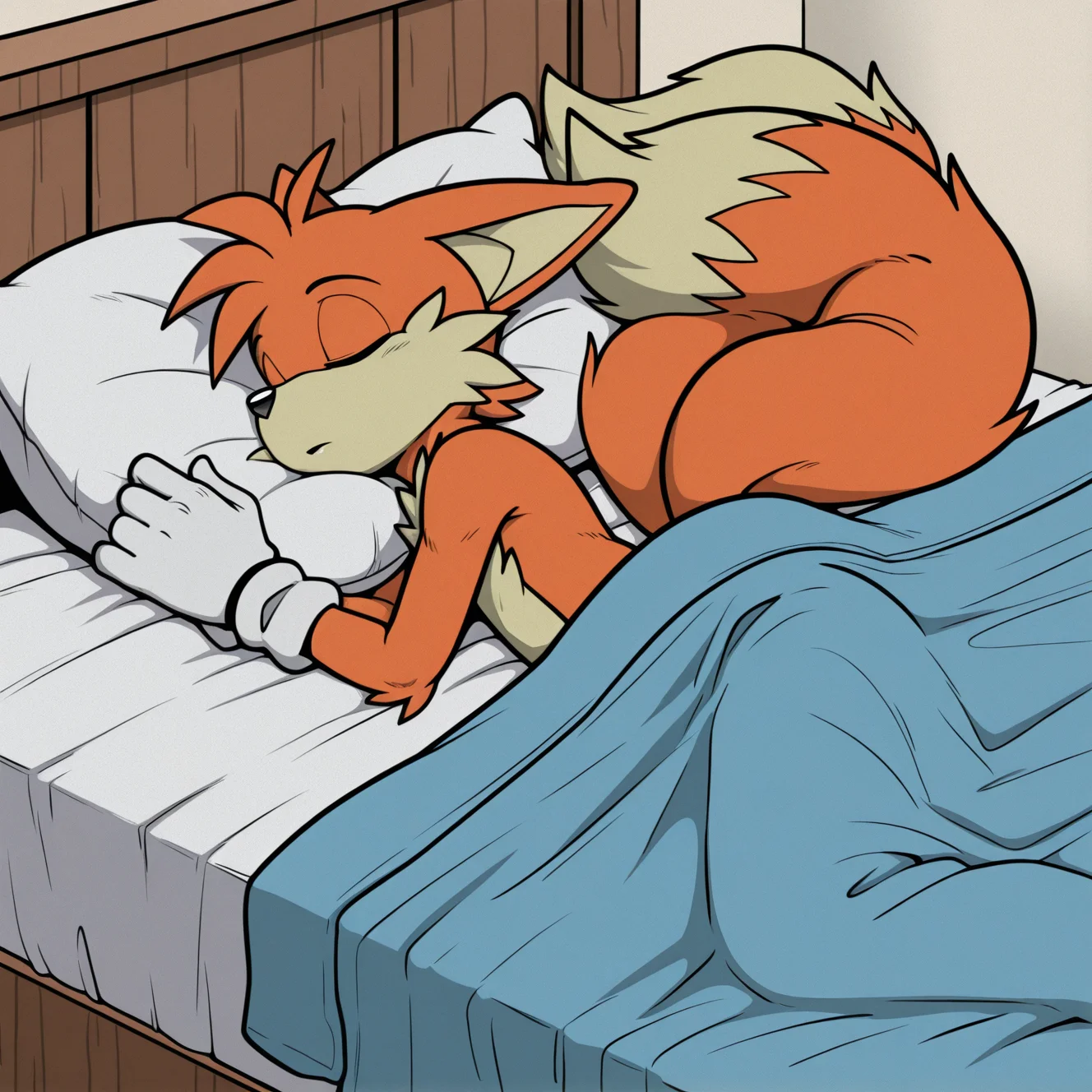 masterpiece, best quality, amazing quality,(detailed background:1),ByArdanStyle,furry,furry male,1boy,solo,male,tails the fox,orange fur, two tails,sleeping, on bed, lying, closed eyes,<lora:Ardan_Norgate_STYLE:1>