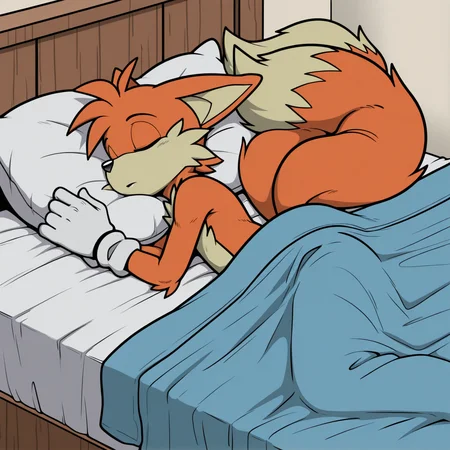 masterpiece, best quality, amazing quality,(detailed background:1),ByArdanStyle,furry,furry male,1boy,solo,male,tails the fox,orange fur, two tails,sleeping, on bed, lying, closed  eyes,<lora:Ardan_Norgate_STYLE:1>