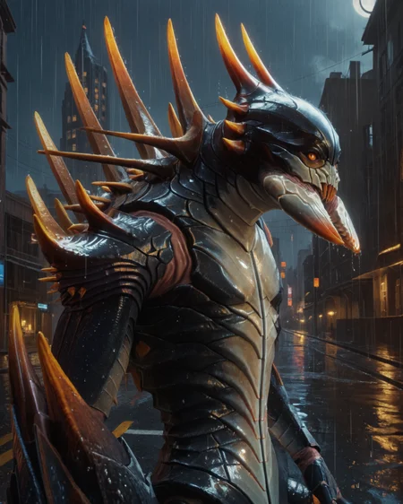 score_9, score_8_up, score_7_up, rating_questionable, intricately detailed,
<lora:Chryssalid_XCOM_2:1>,
1boy(chryssa1id, upper body, looking at viewer),
partial side view,
rain, wet street, wet, science fiction city, futuristic buildings, high rises, on a road, at night, darkness, rainfall, dark theme,
<lora:ral-chrosc-clr:0.7>, ral-chrosc-clr,
<lora:Expressive_H:0.5>, Expressiveh,
<lora:xl_more_art-full_v1:0.3>,
<lora:add-detail-xl:0.3>