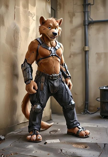 score_9, score_8_up, score_7_up, (((source_furry))), (((barefoot furry male))), full body, dynamic pose, eyecatching composition, detailed background. (((SilverPulse))), (architecture made from metal), ((multicolor cybernetic character jake_clawson)), leather high sandals, nice footpaws in high sandals, body fur.
(((Foreseen, Half man, Machine I am)))
Eating from an empty hand
Awaken me, I am a fraction of infinity
As flames arise, I boil, I shake
A destiny of how it's made
It tears in me I need to let it be
As tears are falling from my eyes
I see a world that's upside down
See me bleed I'm one the run
(((Mechanical Illusion)))
Search through every open door
(((To end this war)))
Reset the evolution
Drives us to accept no more
Become what we were before