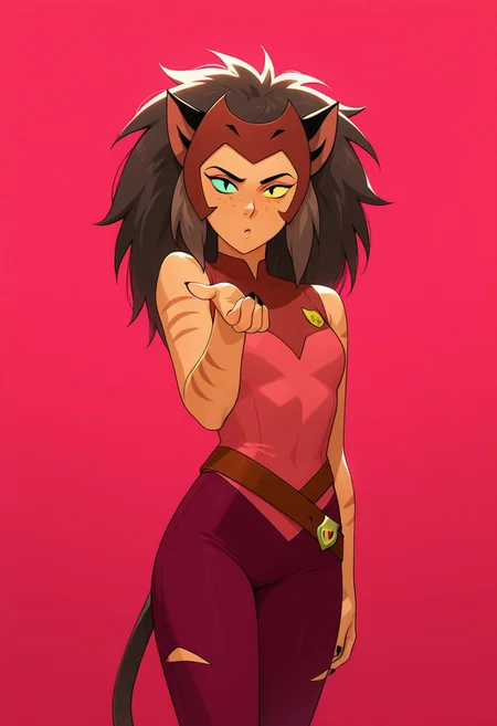 vibrant anime image, masterpiece, colourful, CHCatra, CAHead Ornament, CATBig Hair, CASleeveless Outfit, posing, blowing kiss to viewer