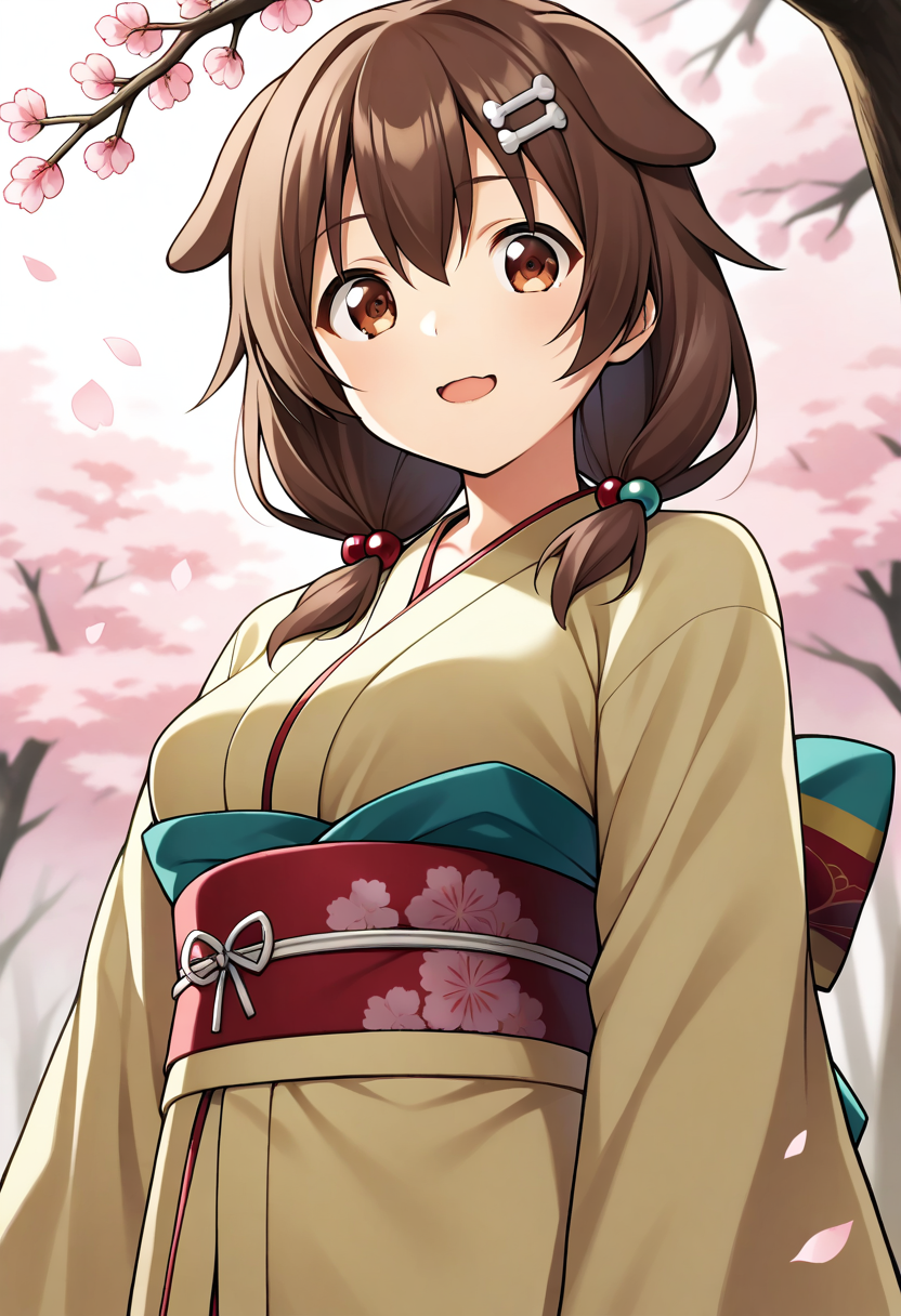 1girl, inugami korone, kimono, cherry blossoms,
<lora:hololive-pd6-1:1>