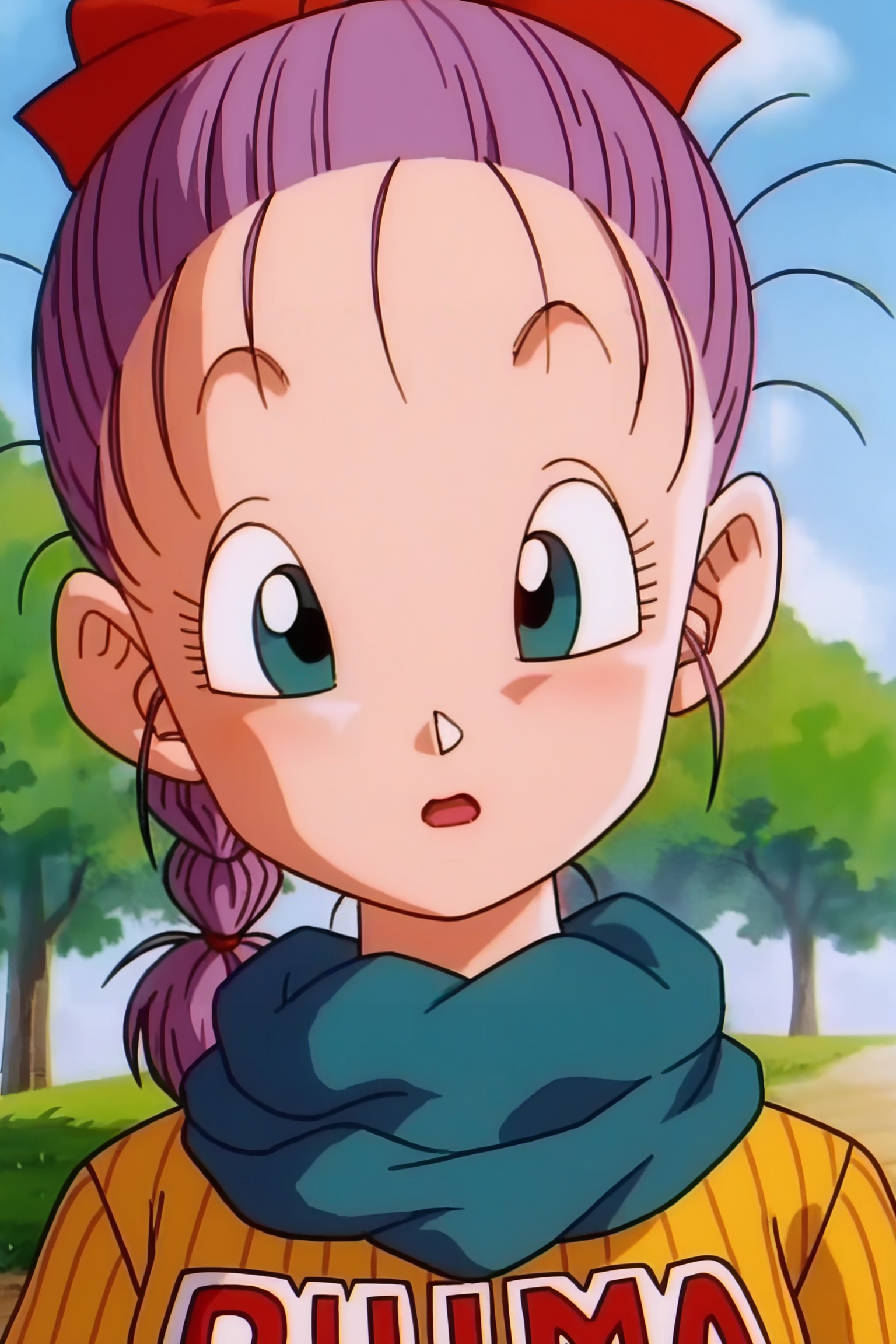 source_anime, score_9, score_8_up, score_7_up, anime screencap, absurdres,
bulma, path to power, 1girl, solo, looking at viewer, open mouth, blue eyes, upper body, purple hair, hair bow, outdoors, sky, day, :o, character name, vertical-striped dress, tree, eyelashes, grass, nature, clothes writing, close-up, scarf, braided ponytail
<lora:DB_Bulma_v1:0.8>