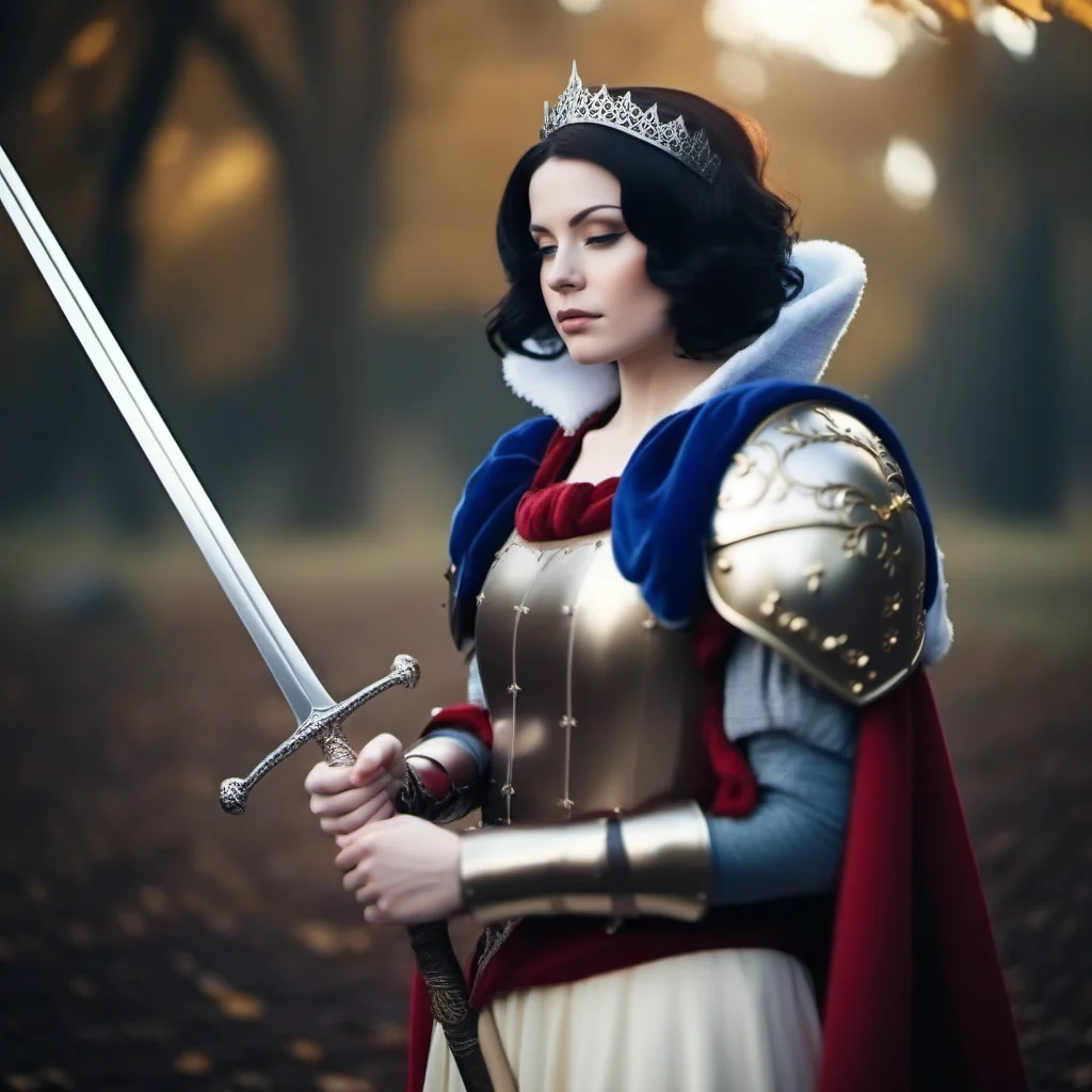 cinematic photo SnowWhite1024, a realistic woman wears a medieval armor with a sword <lora:SnowWhite1024:0.8> . 35mm photograph, film, bokeh, professional, 4k, highly detailed