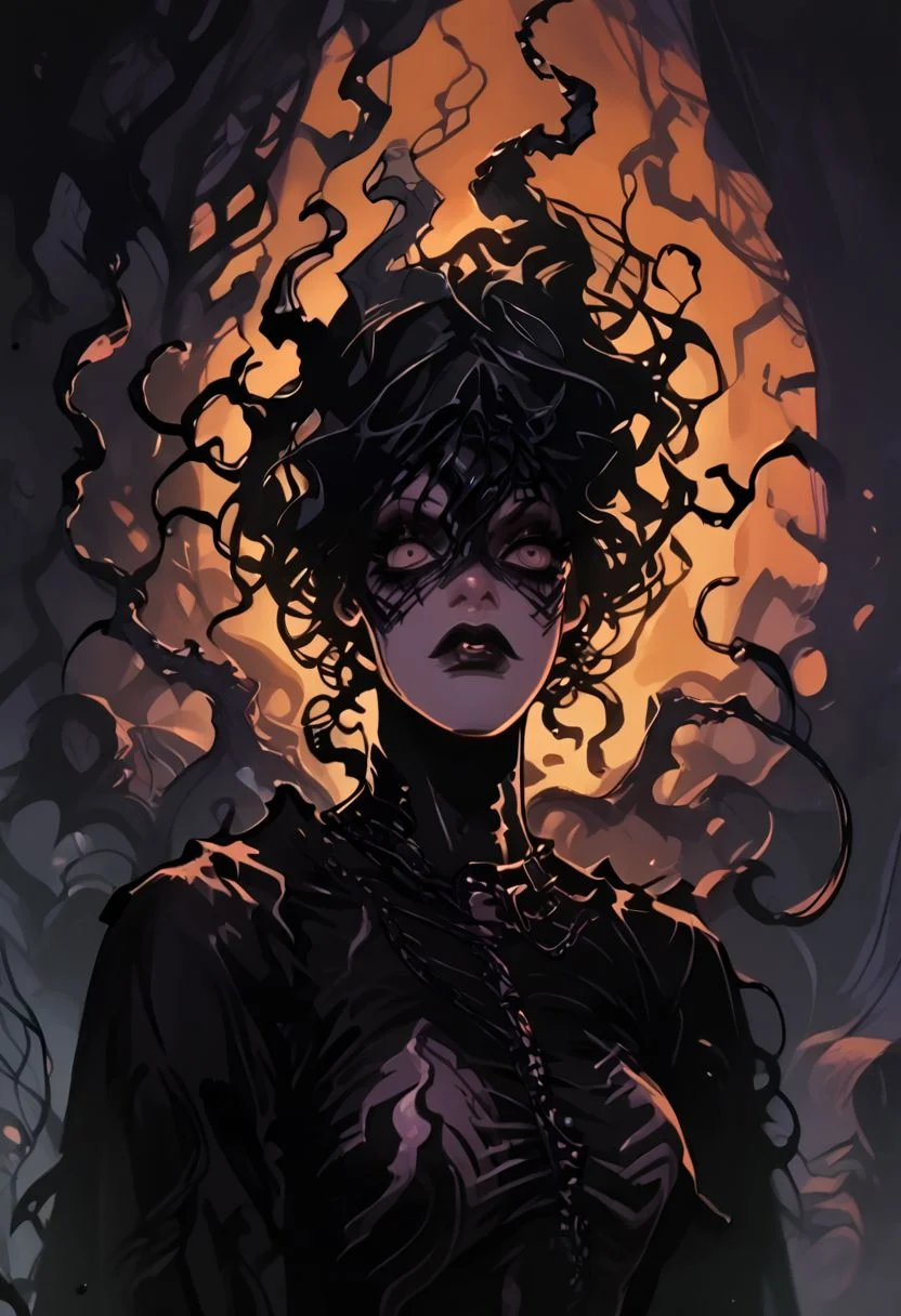 score_9, score_8_up, score_7_up, score_6_up, fl4ttr1p,
goth, Venom,1girl, solo, vamp girl, goth core, symbiote,