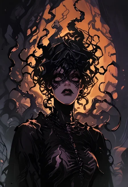 score_9, score_8_up, score_7_up, score_6_up, fl4ttr1p,
goth, Venom,1girl, solo, vamp girl, goth core, symbiote,