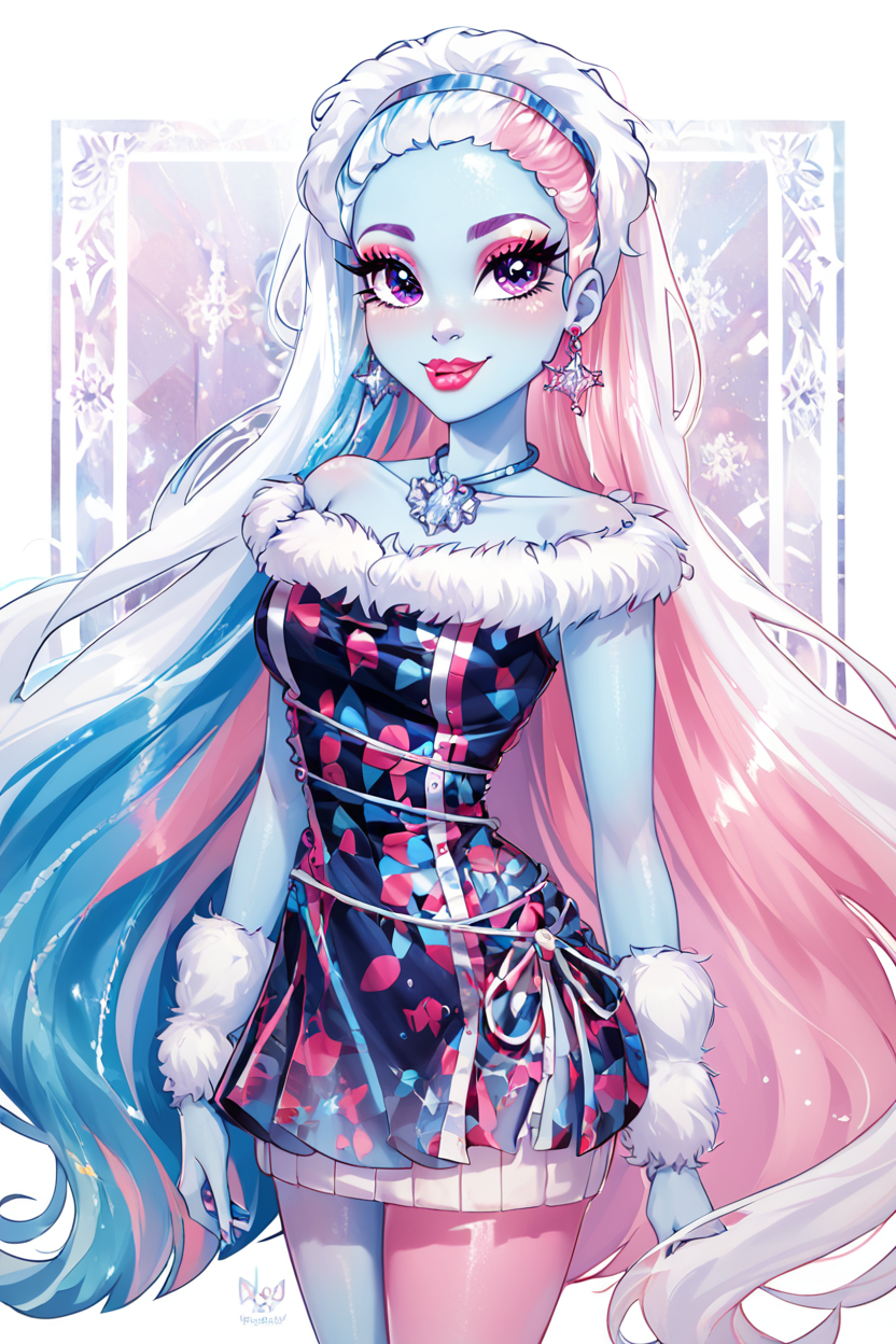 score_9, score_8_up, score_8, medium breasts, (curvy), cute, eyelashes,       ,,, , ,,, zzAbbey, purple eyes, blue hair, hairband, long hair, multicolored hair, pink hair, very long hair, white hair, colored skin, blue skin, makeup, jewelry, dress, earrings, fur trim, bare shoulders, necklace, eyeshadow, lipstick,  <lora:AbbeyBominable_MH_PDXL:0.8>,    ,,,, BREAK, smile, closed mouth, looking at viewer, cowboy shot, ,,, embedding:zPDXL, Expressiveh, ,,, <lora:Puppypaww_Style_PDXL_v2:0.8>, <lora:SDXLFaeTastic2400:0.5>, <lora:Expressive_H-000001:0.4>,