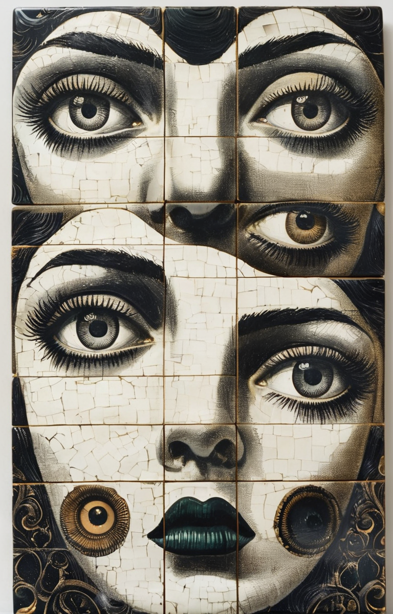 masterpiece,best quality,<lora:tbh150-sdxl:0.9>,style of Piero Fornasetti, tile patten