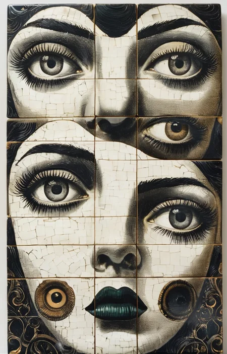 masterpiece,best quality,<lora:tbh150-sdxl:0.9>,style of Piero Fornasetti, tile patten
