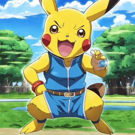 A cute ((Pikachu)) playing outside, Very detailed, clean, high quality, sharp image, jojoso style <lora:SDXL-jojoso_style-Lora:1>