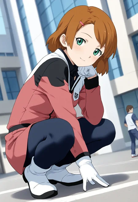 <lora:Hyper-SDXL-8steps-lora:1> <lora:Fixhands_anime_bdsqlsz_V1:1> zPDXL2, score_9, score_8_up, score_7_up, source_anime, intricate details, perfect anatomy BREAK
outdoors, city, tokyo, japan, audience, crowd, squatting,  arms between legs, dutch angle, hands, hanging hair, head tilt,  looking at viewer, Flirty, A playful smile, arched eyebrows, and a slightly tilted head., 1girl, solo, solo focus, 
<lora:GAGE-romary_stone_XL(pony)v10:1> gage-romary, brown hair, hair ornament, green eyes, gage-romary outfit, red dress, white gloves, red skirt, black pantyhose, white boots,
