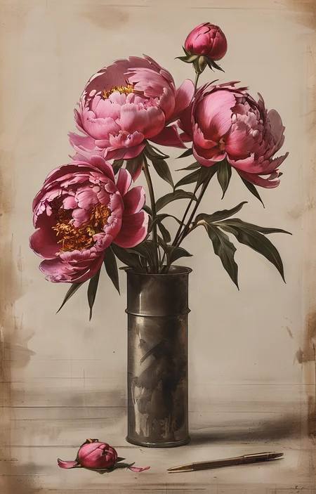 masterpiece,best quality,<lora:tbh249-sdxl:0.9>,illustration, decaying peonies