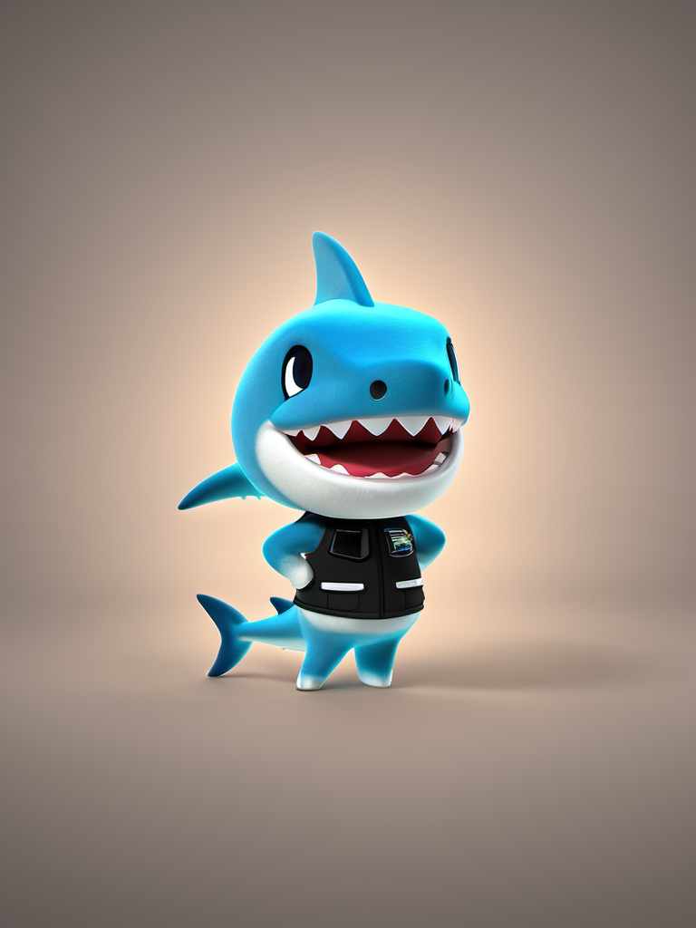 best quality,master piece, highly detailed,acs style,close up of a cute Shark wear black Rock costume standing,solo,simple background,octane render, volumetric, dramatic lighting,<lora:acs-000015:0.9>