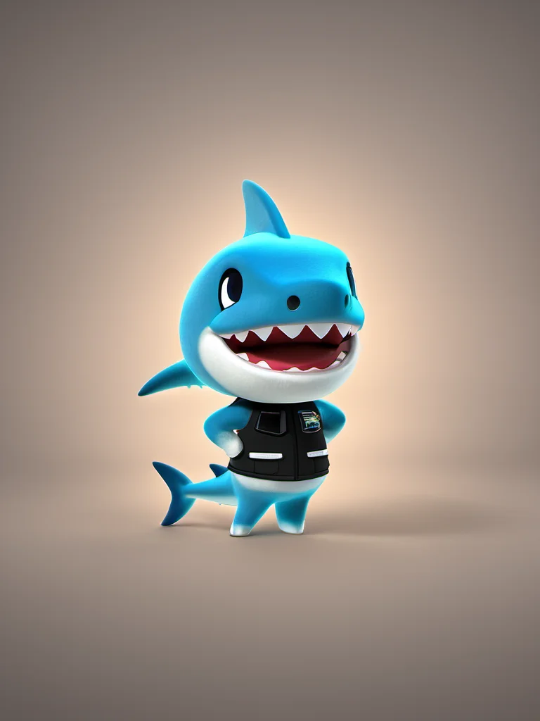 best quality,master piece, highly detailed,acs style,close up of a cute Shark wear black Rock costume standing,solo,simple background,octane render, volumetric, dramatic lighting,<lora:acs-000015:0.9>
