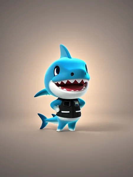 best quality,master piece, highly detailed,acs style,close up of a cute Shark wear black Rock costume standing,solo,simple background,octane render, volumetric, dramatic lighting,<lora:acs-000015:0.9>