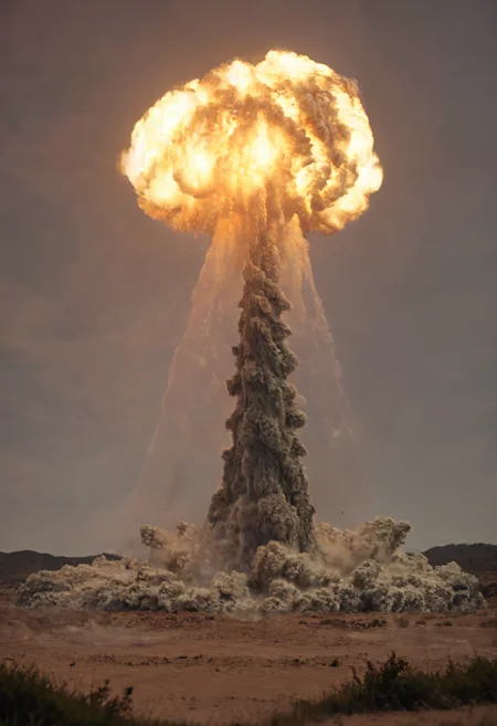 score_9_up, score_8_up, masterpiece, realistic, 8k, shallow depth of field, cinematic,((nuclear explosion in the background:1.6)), explosion, ((nuxxx, n6cl3ar 3xpl0s10n, nuclear explosion cloud)). <lora:nuclear_explosion_XL_LoRA_0.2-000002:1.2>. 1girl, massive breasts, seductive, bombshell