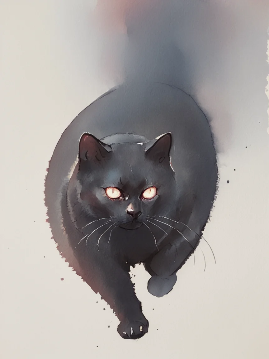 score_9, score_8_up, score_7_up, score_6_up, score_5_up, score_4_up, <lora:p3np0v4cXLP:1> p3np0v4c, watercolor, black cat