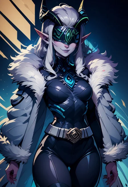 score_9, score_8_up, score_8, medium breasts, (curvy), cute, eyelashes,
BREAK,
zzShemira, pointy ears, covered eyes, grey skin,
BREAK,
smug, (fur coat:1.5), bodysuit, belt,
zPDXL, Expressiveh