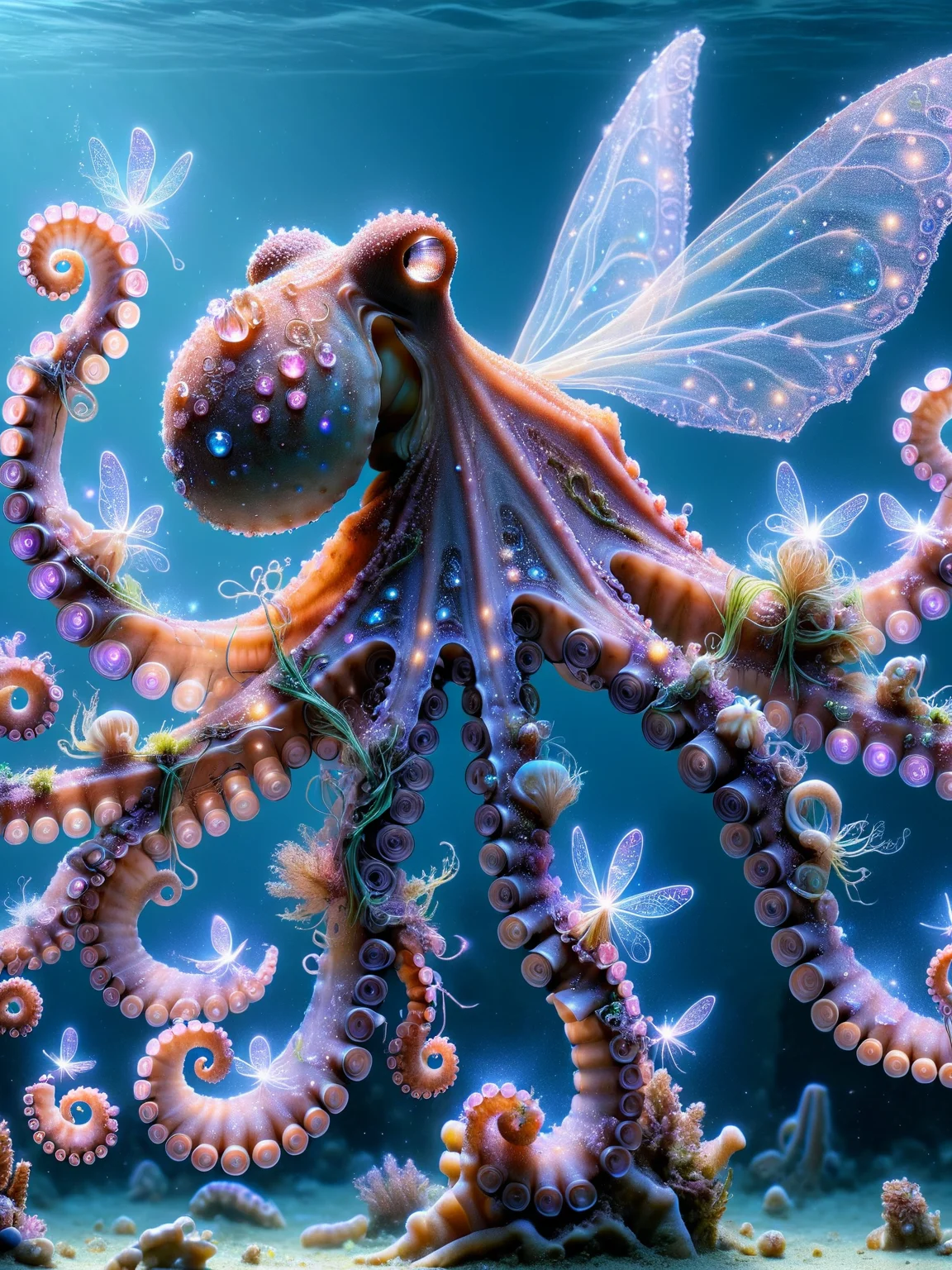 <lora:Fairy_Style_SDXL:1> An ais-fairy octopus, dancing to the beat of its own song underwater