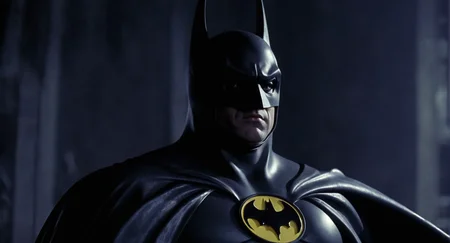 concept art of Cinematic Film stock footage in (arri alexa style) Kodak film print, <lora:batman 1989:1> batman 1989 a close up of a batman with a dark background, digital artwork, illustrative, painterly, matte painting, highly detailed