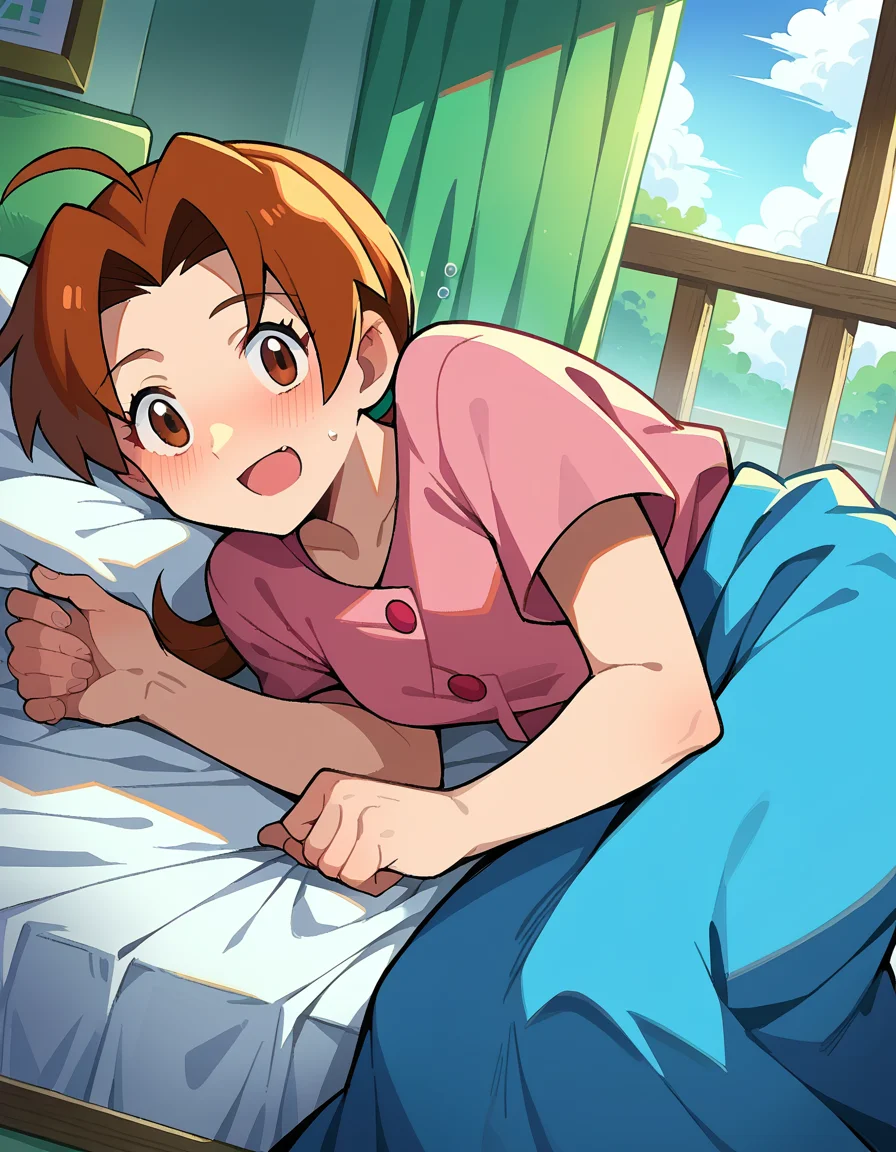 score_9, score_8_up, score_7_up, source_anime,
deliaketchum, <lora:delia-ketchum-ponyxl-lora-nochekaiser:1>
deliaketchum, brown hair, brown eyes, parted bangs, ahoge, ponytail, low ponytail,
shirt, pink shirt, short sleeves, skirt, blue skirt, long skirt,
indoors, bed, bed room, on side, blush, drunk,
looking at viewer, cowboy shot, dutch angle,