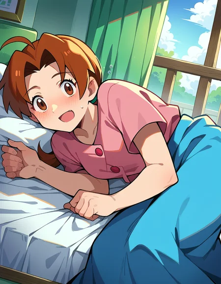 score_9, score_8_up, score_7_up, source_anime,
deliaketchum, <lora:delia-ketchum-ponyxl-lora-nochekaiser:1>
deliaketchum, brown hair, brown eyes, parted bangs, ahoge, ponytail, low ponytail,
shirt, pink shirt, short sleeves, skirt, blue skirt, long skirt,
indoors, bed, bed room, on side, blush, drunk,
looking at viewer, cowboy shot, dutch angle,