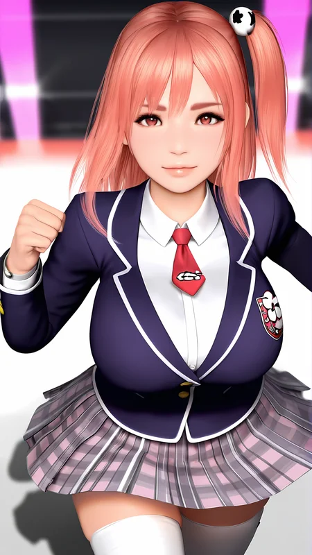 amazing quality,absurdres,best quality,masterpiece,highres,newest,detailed,detailed body,detailed face,masterpiece,best quality,solo,3d,realistic,
mixfight2,1girl,solo,thighhighs,school uniform,skirt,necktie,pink hair,honoka \(doa\),<lora:mixfight2:0.9>,
upper body,looking at viewer,