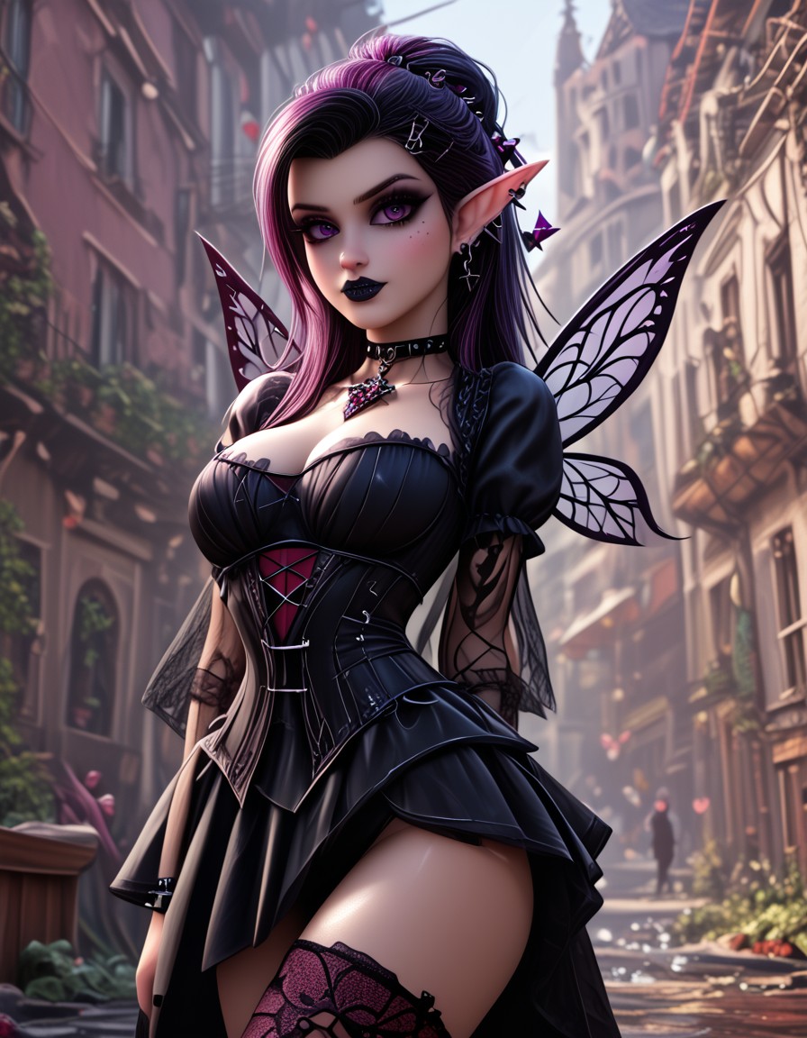 real life photo, realistic, realism, zPDXLrl, zPDXL2, egirl, goth, 26 years old, fairy, Goth_EGirl