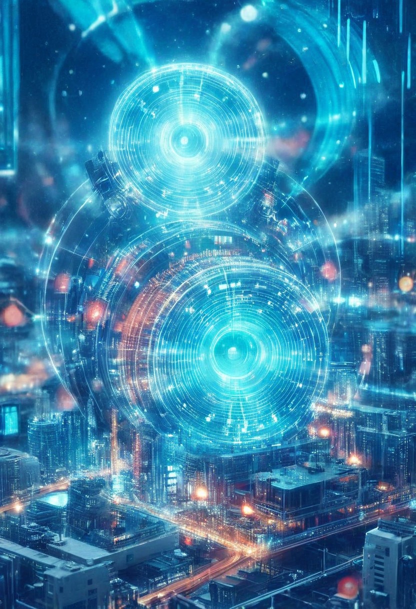 double exposure of opera diva Hatsune Miku with long floating blue twintails singing high note merging with a printed circuit board of Yamaha electronics chip processor, <lora:DoubleExposure:1>, (head:1.8), <lora:The Phantom of the Opera style:1.5> The Phantom of the Opera style, <lora:loraeyesxl:0.4>