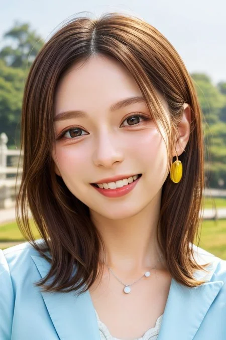 Office lady in suit , Full body,  dedicated nipple, Innocent, downblouse, Thin eyebrows, thin lips, pale lips, backlightvarious hair styles,  Medium hair, Small lips,(straight hair)Lateral face,  various facial expressions , detailed nasal bridge, whole body, detailed philtrumdeep Smiles lines, no makeupvarious poses, various postures, small breasts , Medium length hair, light brown hair ,  best quality, photo realistic, masterpiece, extremely detailed face, detailed nose, detailed eyes , dedicated eyes,  double eyelids, fair eyebrows, full body, whole body, side parting hair, windy, symmetrical eyes, very detailed eyes, detailed iris, fine eyebrows, long eyelashes  silky hair, perfect white teeth, watery eyes, dedicated fingers, smaller headsmile dimples, necklace, skin blemishes, perfect fingers, ear pins, small mouth, yellow Chinese skin