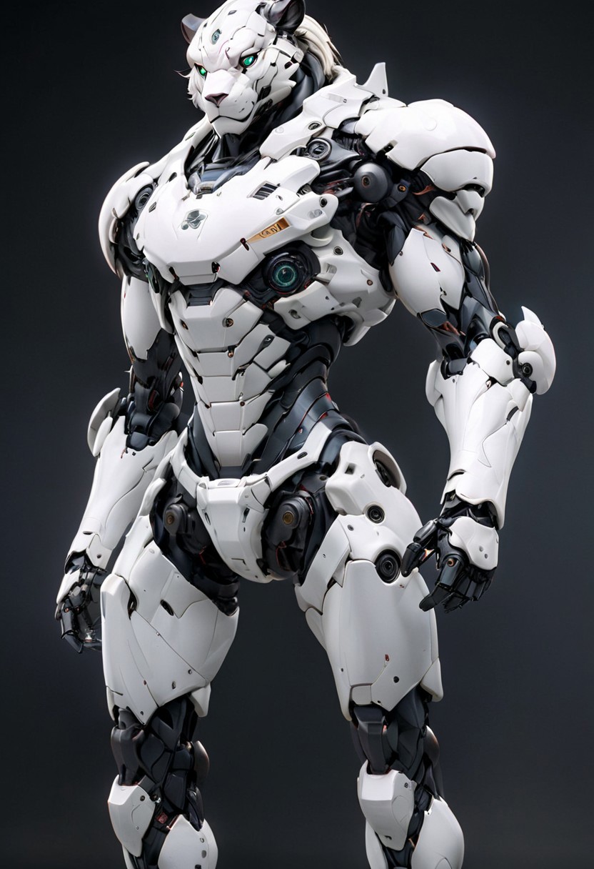 ,High-quality, realistic, and masterful, the white lion robot is a fantastical creation, blending the best of technology and imagination in scenes that captivate and inspire.xp, niji,