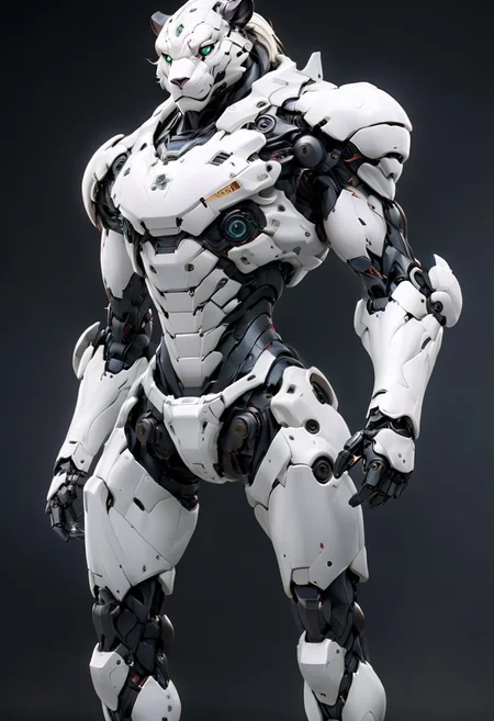 ,High-quality, realistic, and masterful, the white lion robot is a fantastical creation, blending the best of technology and imagination in scenes that captivate and inspire.xp, niji,