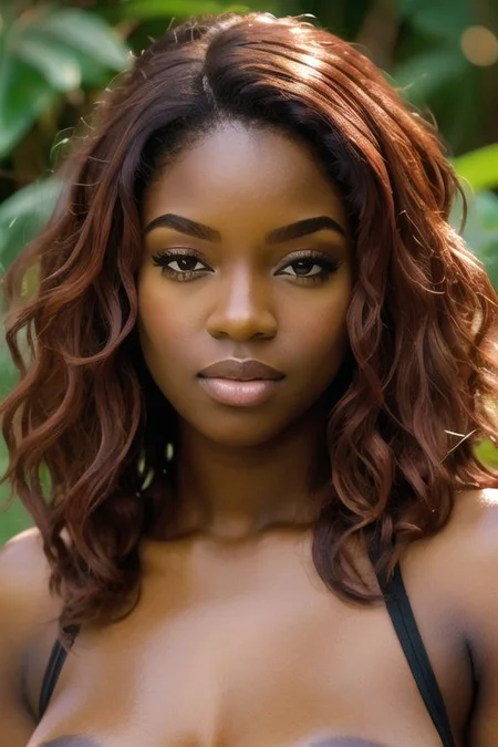 ospb, best quality, high quality, masterpiece, headshot, perfect face, gorgeous young ebony woman, red highlights in hair, OverallDetail, fFaceDetail