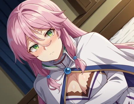 score_9, score_8_up, score_7_up, source_anime,
flarearlgrandejioral, <lora:flare-arlgrande-jioral-ponyxl-lora-nochekaiser:1>
flare arlgrande jioral, long hair, pink hair, hair between eyes,
green eyes, dress, white dress, cleavage, cape, white cape, high collar, skirt,
indoors, bed, bed room, on side, blush, drunk,
looking at viewer, dutch angle, cowboy shot,