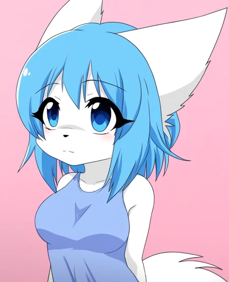 wolfychu, furry, furry female, blue hair, blue eyes, <lora:Wolfychu_Pony-000009:1>