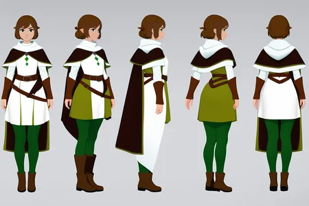 (VIEWS:0), full body character turnaround of 1girl, Multiple views of the same character in the same outfit, simple background, white background,
(theme:0), medieval, fantasy, Dungeon And Dragon,
female character, white and green outfit, brown belt, black leggings, brown boots, cape, fantasy attire,
<lora:bg3TurnXL_v1_pony:0.1>
<lora:Witcher3turn_v1_Pony:0.1>
<lora:medieval2turn_v1_Pony:0.1>
<lora:CharTurnXL_v4_Pony:0.1>
<lora:bg3TurnXL_v1:0.1>
<lora:Witcher3TurnXL_v1:0.1>
<lora:Medieval2TurnXL_v1:0.6>
<lora:CharTurnXLRetag_v4:0.1>
