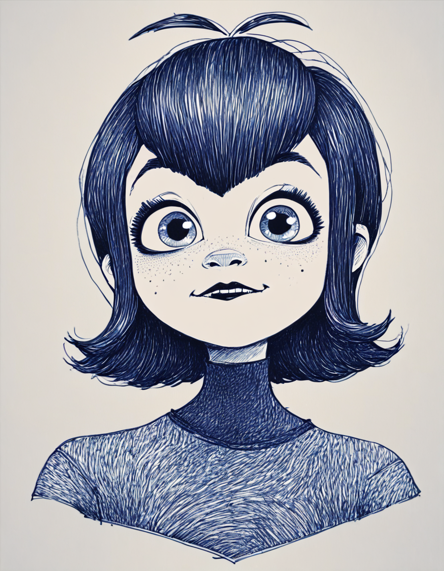 ncpy42 style Mavis from Hotel Transylvania monochrome pen lineart, flat color <lora:ncpy42 style:1.5>, score_9, score_8_up, score_7_up, score_6_up, score_5_up, score_4_up