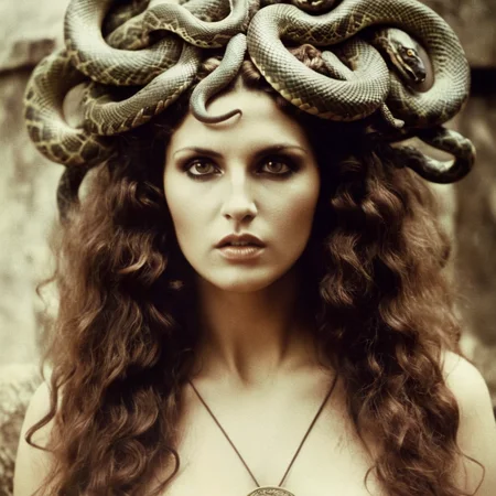 analog film photo of <lora:Female Vampire 2:1.2>
Female Vampire Medusa Gorgo a naked Greek mythology woman with snakes on her hair in year 800 BC , faded film, desaturated, 35mm photo, grainy, vignette, vintage, Kodachrome, Lomography, stained, highly detailed, found footage