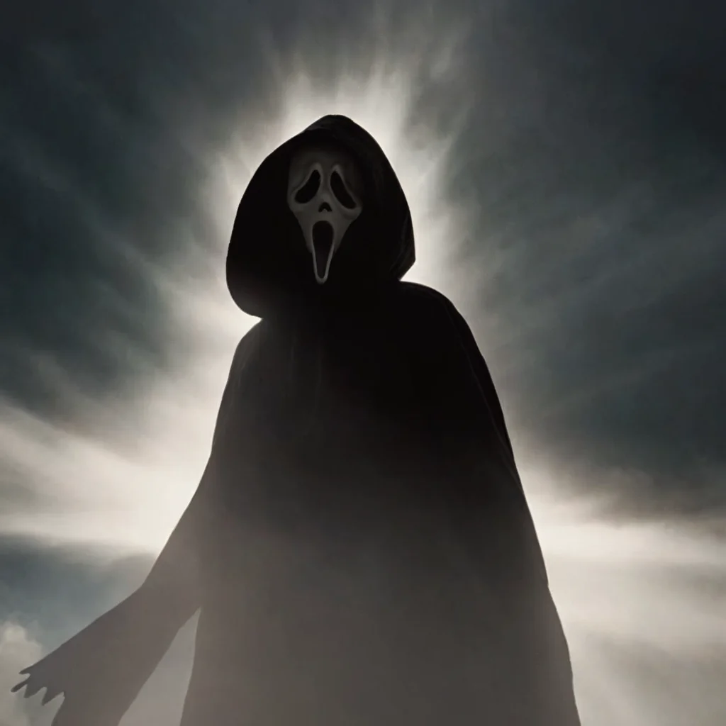 cinematic film still of <lora:Chiaroscuro Lighting Style:1> Chiaroscuro Lighting Style
<lora:Ghostface:1>
Ghostface a person in a hoodedie with a hoodie on and god ray shaft ray light in background,scream horror movie style,solo,1boy,upper body,outdoors,sky,cloud,hood,no humans,mask,cloudy sky,cloak,1other,hood up,robe,fog,black robe,hooded robe , realistic, sharp, detailed, classic, 1990's, horror, photography, artistic, perfect knife, crazy, shallow depth of field, vignette, highly detailed, high budget, bokeh, cinemascope, moody, epic, gorgeous, film grain, grainy