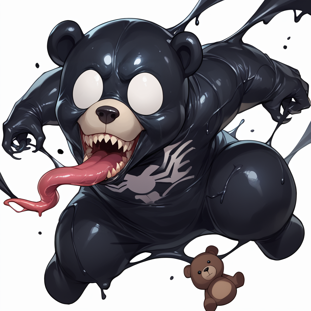 score_9, score_8_up, score_8, score_7, black goo, cute teddy bear, <lora:s1m13073PNYXL_V00:0.6> s1m13073, solo, long tongue, open mouth, simple background, white background, teeth, no humans, sharp teeth, monster, no eyes,