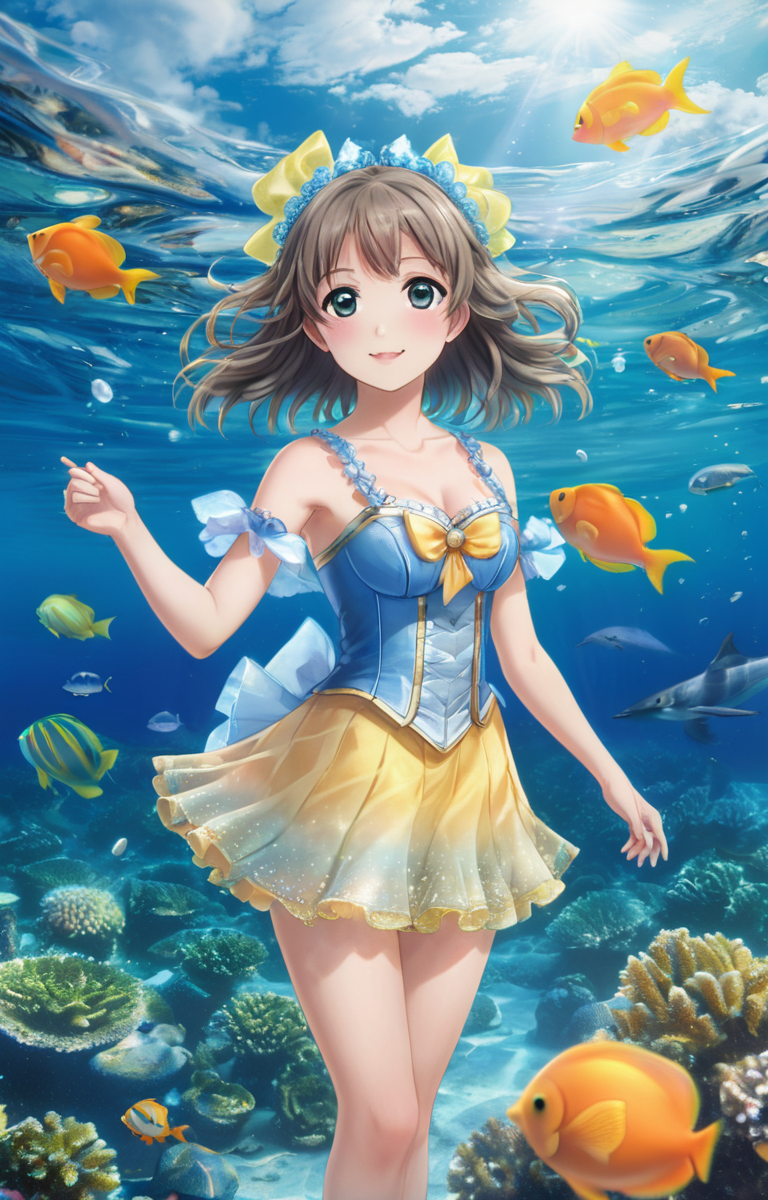 masterpiece,best quality,<lora:tbh341-sdxl:0.75>,illustration,style of underwater sea life portrait of idolmaster cinderella girls,