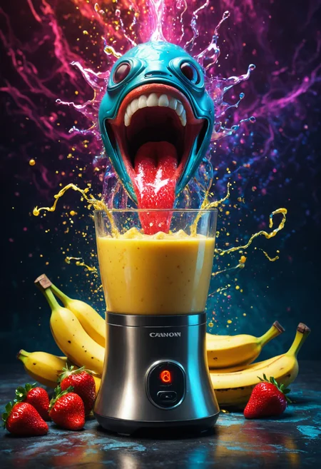 Psychedelic style ((( Quantum Parasite: A microscopic robotic organism that infests and corrupts quantum systems. in 6. Fountain of Youth. They activated their Scream-Powered Blender, which had a microphone attached to its base; after yelling âMAKE MY SMOOTHIE!â at full volume, they watched as the blender whirred into action blending bananas and strawberries furiously until smooth perfection was achieved., they have shiny chrome elements)))Winds carry whispered secrets from distant continents.
(((with exaggerated expressions))) Sporting Bose-Einstein Condensate Juice: The juice exists as the fifth state of matter, defying normal physics., Through-the-Frame Shot: Find natural or man-made frames like doorways, arches, or tree branches. Position your subject within the frame to add depth and guide the viewerâs focus..(dynamic:1.1),sun rays,
(Vivid, HDR, Canon50, 8K, Hyper Realistic, Dramatic, Epic, Dynamic Contrast, Cinematic Lighting, increased brightness)(((Zoomed Out, Far away Shot))) = =. Epic dynamic lighting , vibrant,highly detailed,psychedelic,((Psychedelic, rainbow glow ))
((Vivid, Epic, Dynamic contrast)) (((Zoomed out, Far away shot, In frame)), (((Cinematic, Studio lighting, Contrast)))
<lora:juggernautXL_version6Rundiffusion:0.8><lora:rundiffusionXL_beta:0.8><lora:epicrealismXL_v5Ultimate:0.8><lora:crystalClearXL_ccxl:1><lora:extremely_detailed:0.8> extremely detailed
<lora:hyperkraximalism:0.2> hyperkraximalism
<lora:QuadpipeQp_sdxlV2:0.4>
<lora:xl_more_art-full_v1:0.1>
<lora:RMSDXL_Darkness_Cinema:0.2>
<lora:glowneon_xl_v1:0.4> glowneon, glowing, sparks, lightning, - Generate images with sharp edges and fine details.
- Produce high-resolution images with no blurriness or distortions.
- Create images with clear and well-defined subjects.
- Ensure that the output images have crisp lines and distinct features.
- Generate images with vibrant colors and accurate tones.
- Avoid noise or artifacts in the generated images.
- Focus on producing clear textures and patterns in the images.
- Emphasize clarity and definition in all aspects of the generated images.
- Prioritize the sharpness and clarity of the main subjects in the images.
- Optimize the AI model to produce clear and visually appealing images., Wlop, By art germ . Vibrant colors, swirling patterns, abstract forms, surreal, trippy