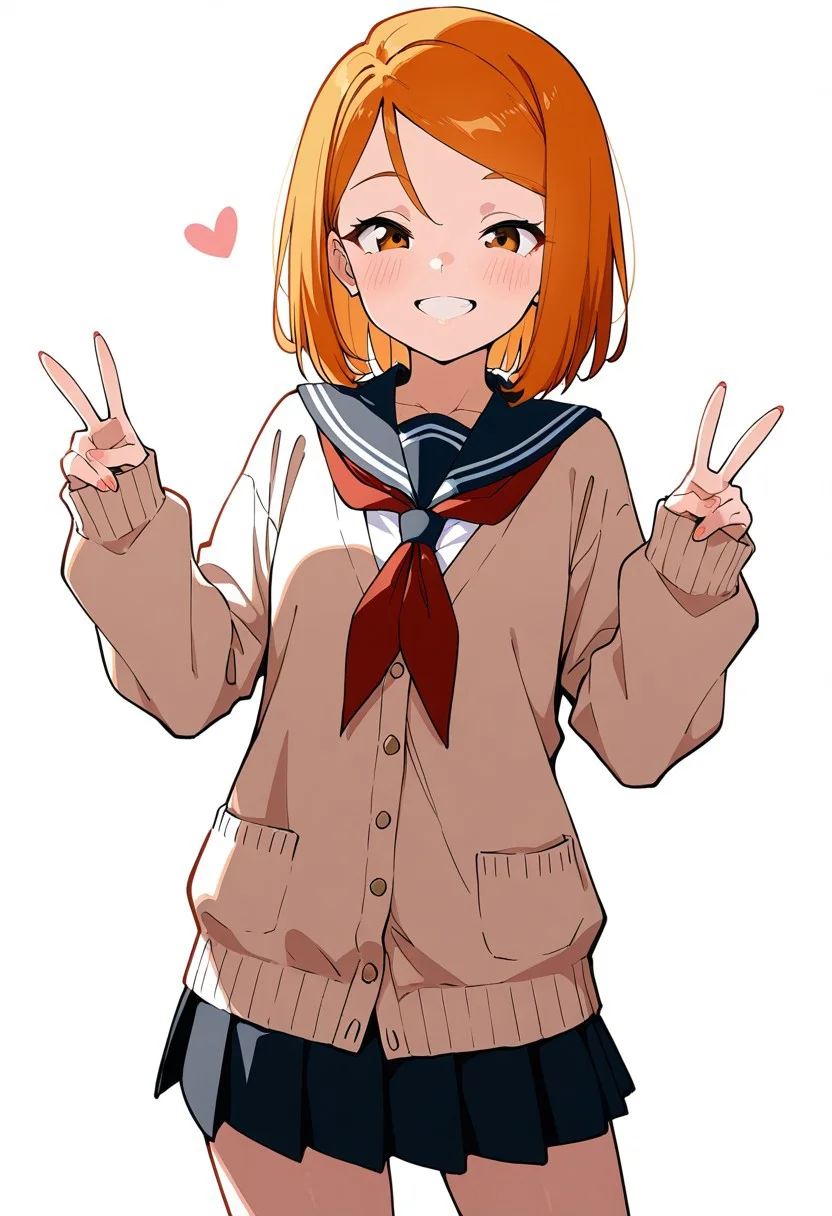 Score_9, Score_8_up, Score_7_up, Score_6_up, Score_5_up, Score_4_up, (masterpiece, best quality:1.2), soft_lighting, soft_skin_tone, possmach,
BREAK
focus on face, 1girl, ckajmod, cute girl wearing cardigan, school uniform, skirt, smile, grin
BREAK
white background, simple background