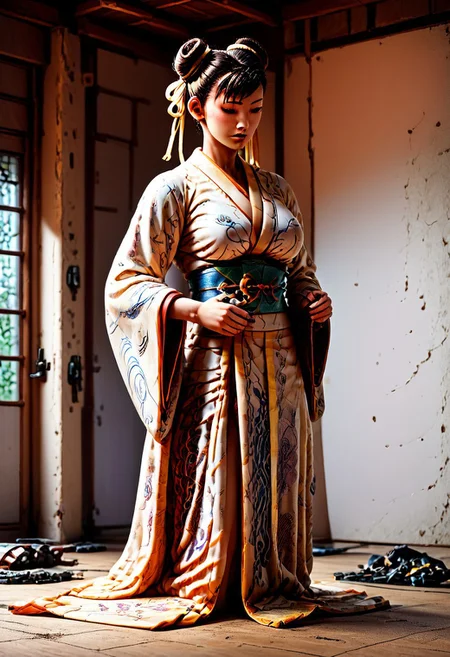 1 girl, detailed, 1girl, chun-li, kimono, covered, exploring, evi@decrepPunk, Hand, detailed, perfect, perfection, hands, 4ng3l face,