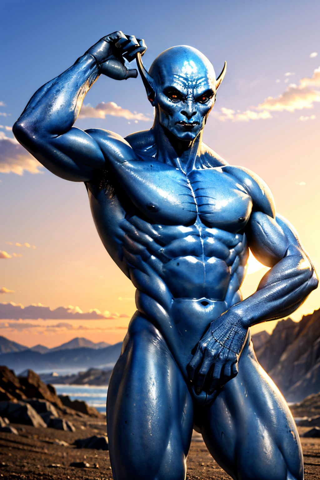 (Realisitc:1.5) Brown and blue alien man monster, <lora:EdobAlienMonsterMale_v1.0:0.8>