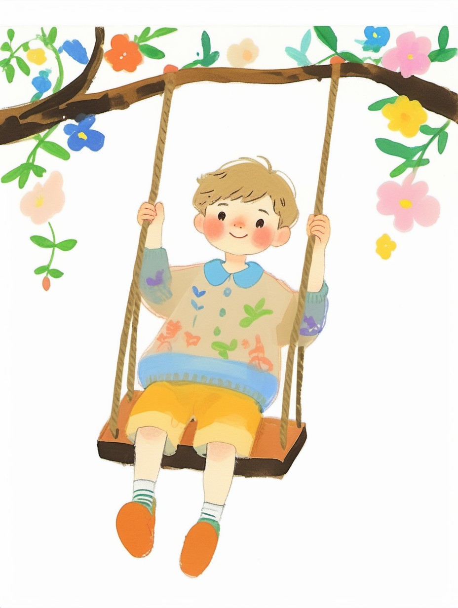 masterpiece, high quality,  A cute little boy is swinging ,hand drawing,illustration   <lora:J_drawing  XL:0.8> j_drawing