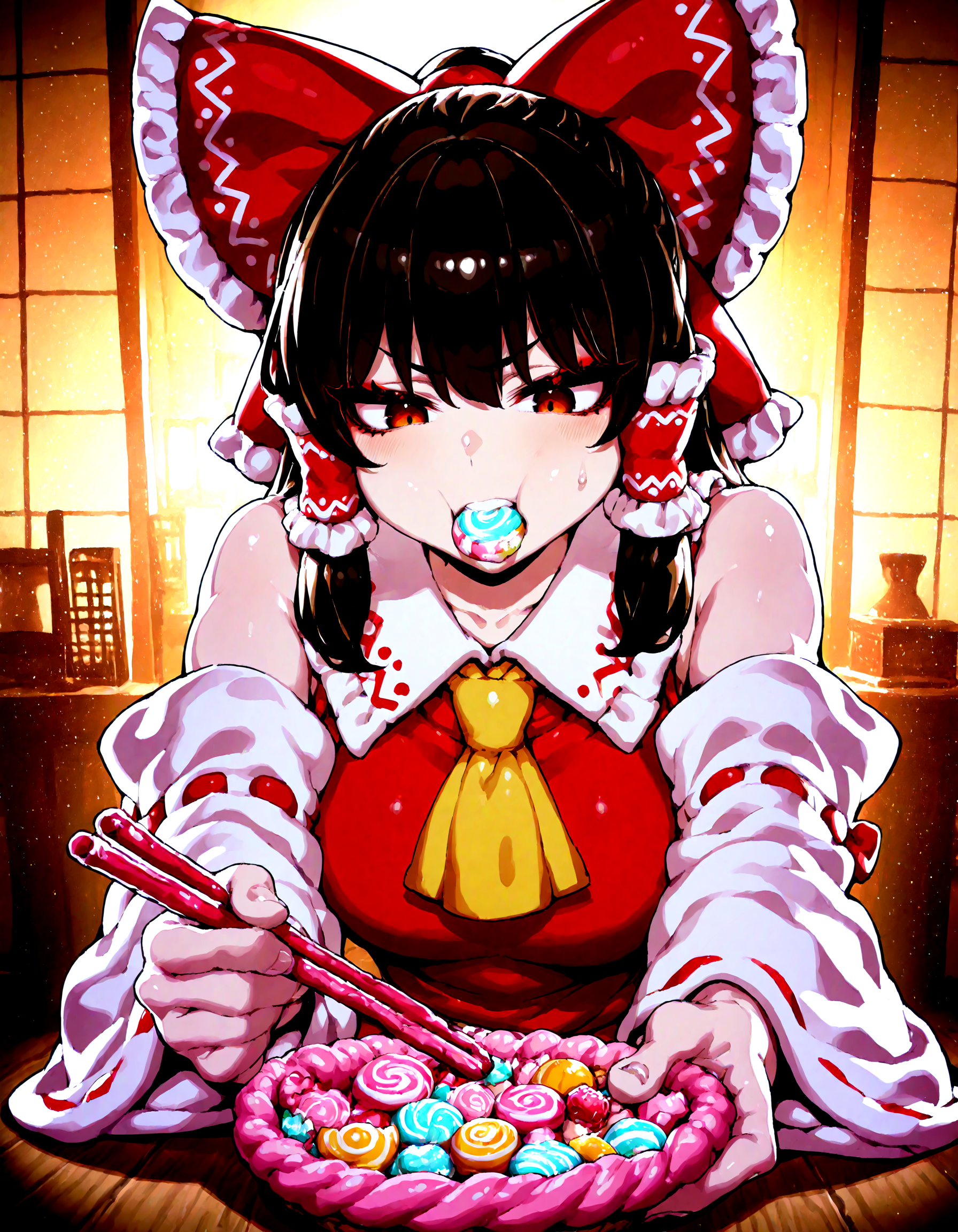 1girl ,hakurei_reimu , CHRC4ND7,  candy, detailed background,
,Fishine, dekosukentr, ireading:0.7,
ï¼masterpiece, best quality, newest, absurdres, highres,
<lora:illustrious_noobai_epsilon_pred_1_best_quality_v1:0.4> ,<lora:illustrious_noobai_epsilon_pred_1_masterpieces_v1:0.4>, <lora:illustrious_noobai_epsilon_pred_11_very_aesthetic_v1:0.4>, <lora:ponyv5_noobV065S_1_adamW:0.6>, <lora:add-detail-xl:0.4>, <lora:GEN(illust) 0.2v:0.6>,<lora:cfg_scale_boost:0.4>, <lora:Christmas_Candy:1>