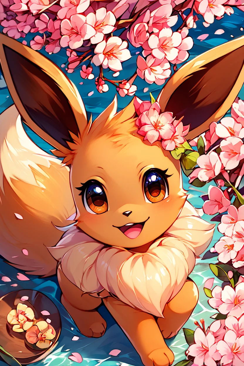 score_9, score_8_up, score_8, ,,, zzEV, looking at viewer, smile, open mouth, brown eyes, flower, :d, outdoors, day, petals, from above, looking up, cherry blossoms, pink flower, <lora:EeveePokedexPDXL:1.0>, ,,, embedding:zPDXL, Expressiveh, <lora:CatalystStylePDXL:0.6>, <lora:SDXLFaeTastic2400:0.5>, <lora:Expressive_H-000001:0.4>,