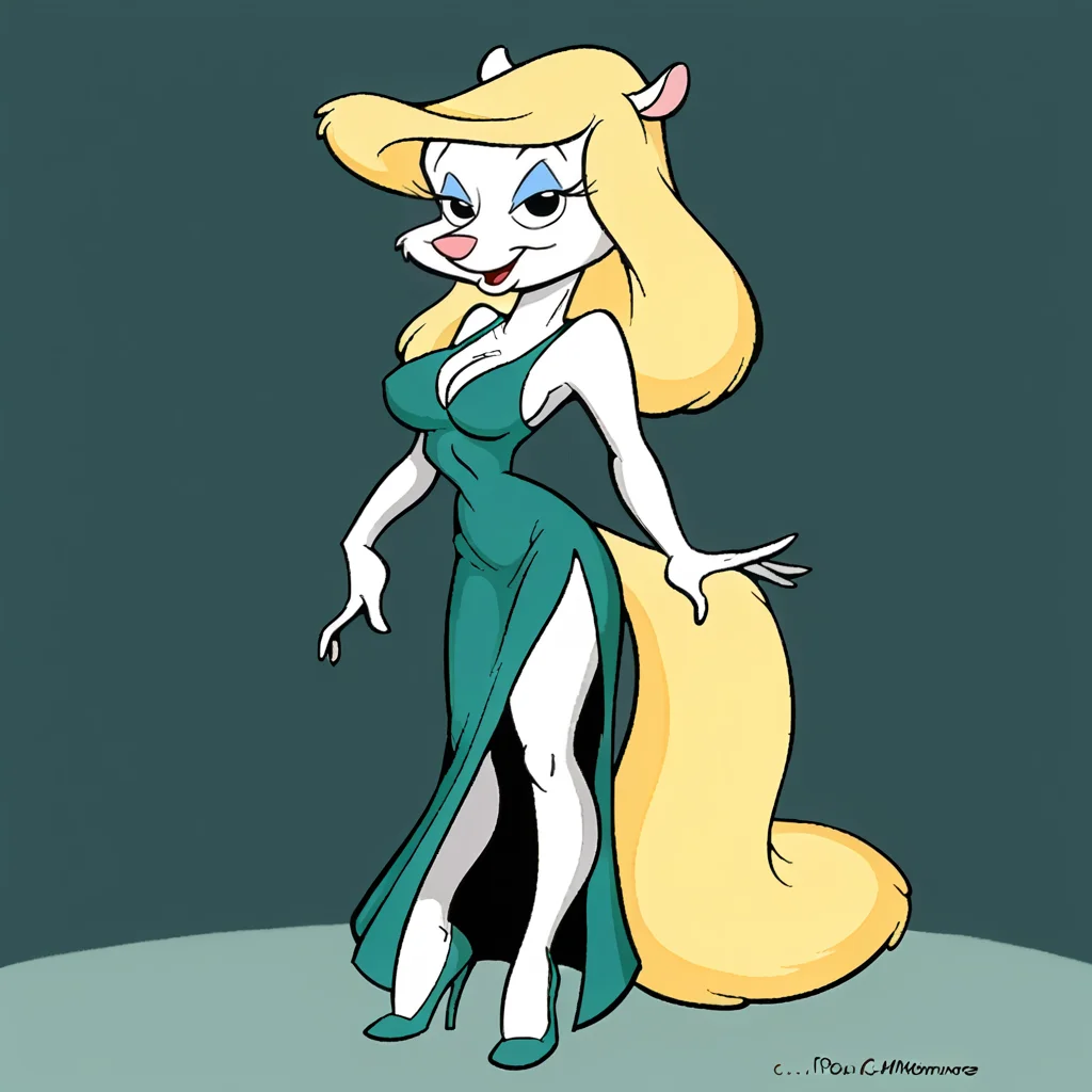 score_9,   woman, solo, <lora:Doug_Winger_Style_-_PonyXL:0.8> Doug Winger,  standing,    <lora:MinervaMinkXL:0.7> minerva mink, blonde hair, white fur, furry female, heels, dress